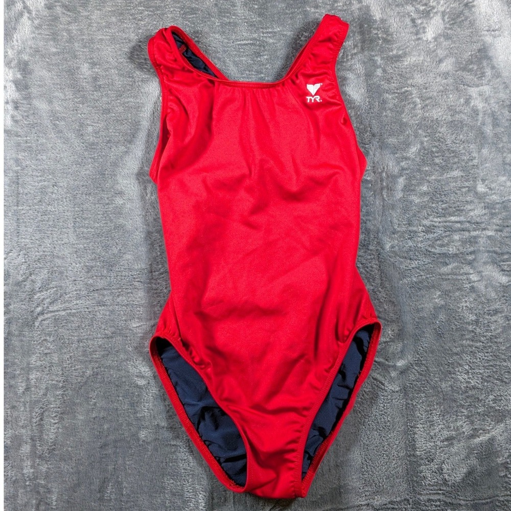TYR Red Performance One Piece Swimsuit Cutout Back Training Swim Size 34